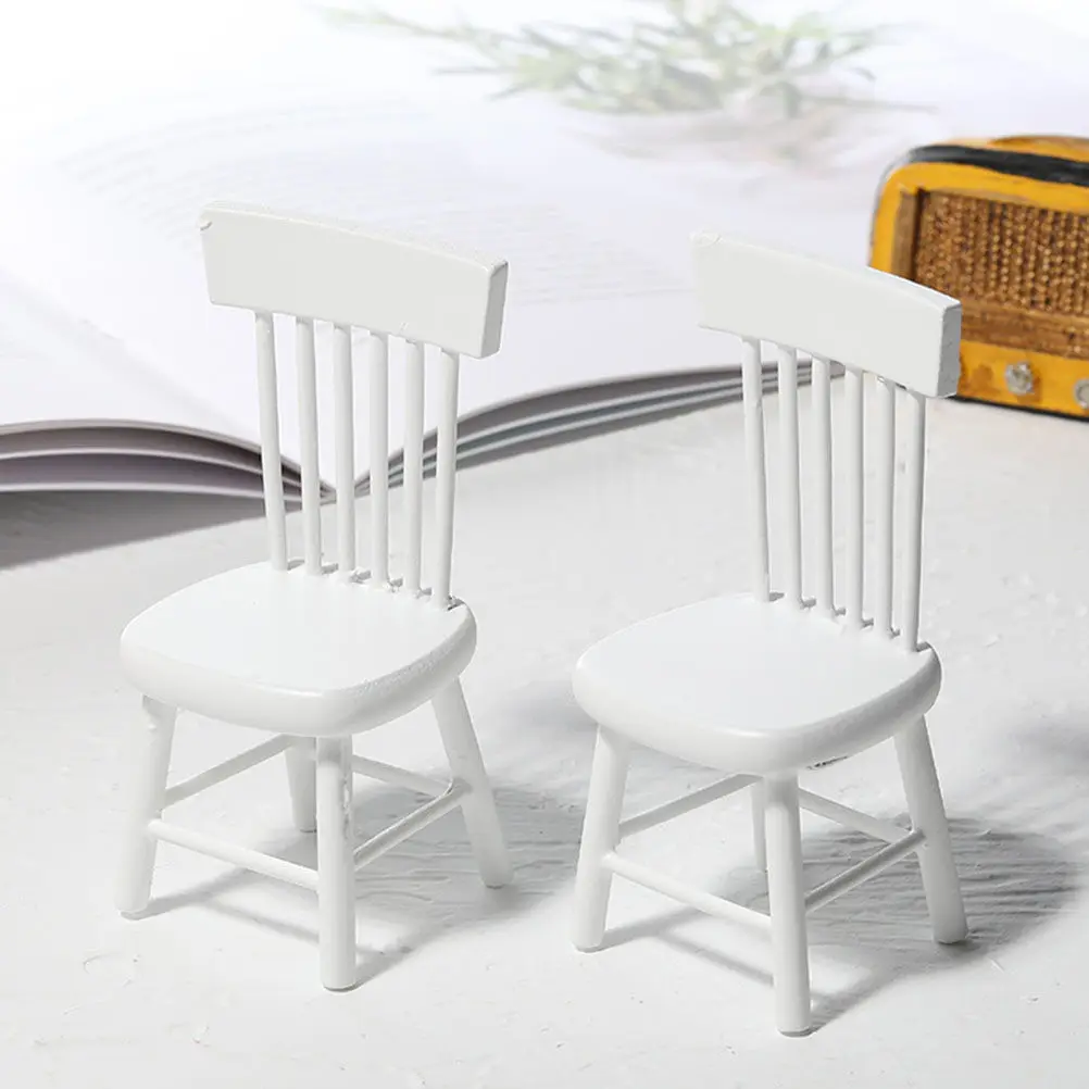 

1 Set White Mini Desk Chair Set Fine Workmanship Safe Material Playhouse Accessory Mini House Furniture Miniature Scene Decor