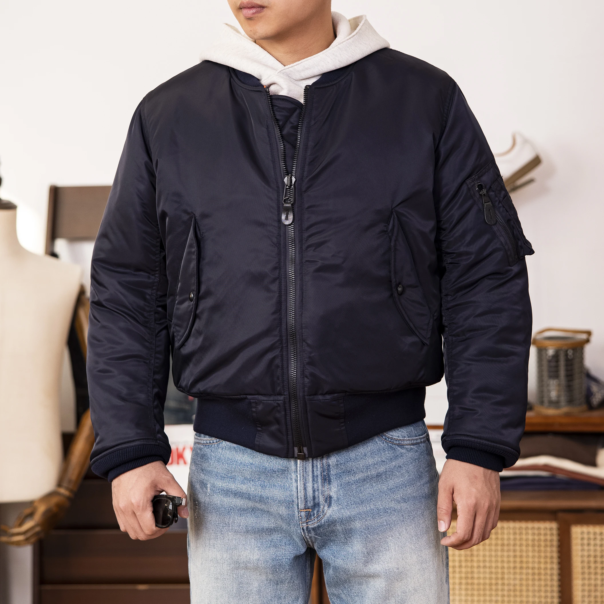 FMA-1 Big European US Size Super Quality   Jacket Casual Stylish 100% Wool Lining Cotton MA-1 Coat