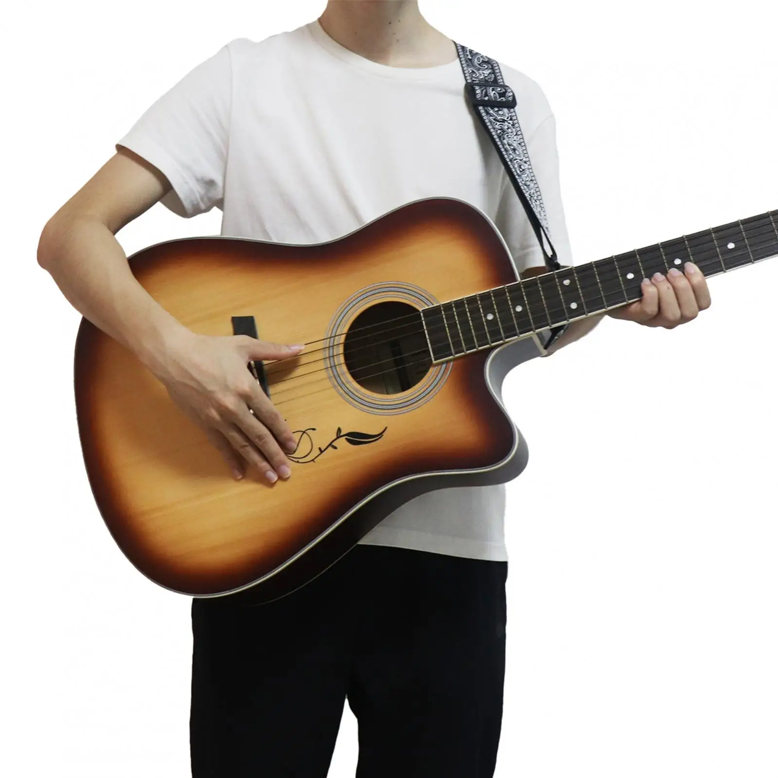 Gitarrengurt im bestickten Stil aus PU-Leder mit Plektrum-Schlitz, verstellbarer Gitarrengurt für akustische E-Gitarre und Bass – Detail 13