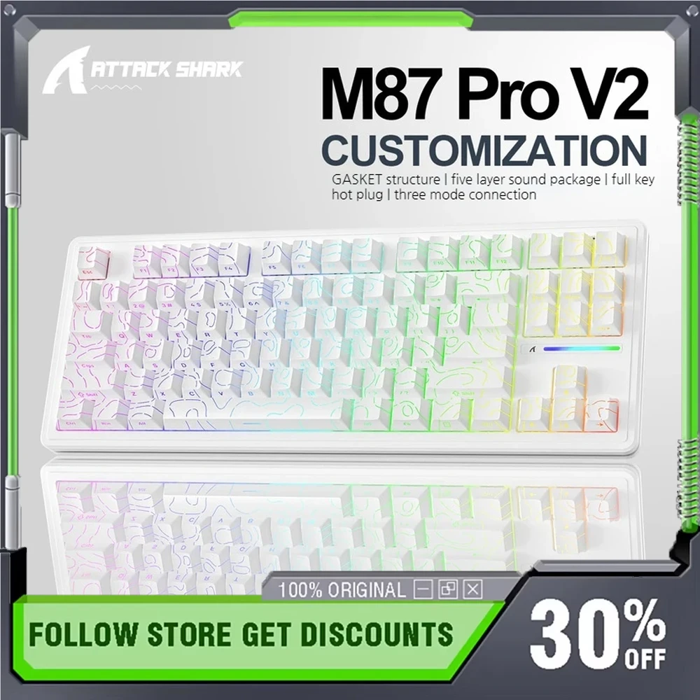 Attack Shark M87 Prov2 Wireless Mechanical Keyboard Three-mode Gasket RGB Hot Swappable Customized Gaming Gamer Keyboard