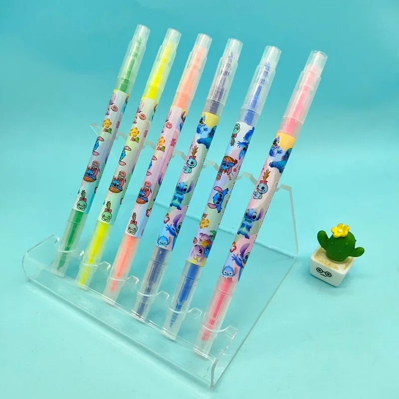 

6 Pcs/bag of Stewart Double Head Highlighters Learn To Highlight Diy Doodle Pen Cartoon Kawaii School Supplies Student Gifts