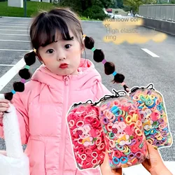 100pcs Brown Black Children's Headband Set Korean Finger Hair Tie Candy Color Hair Rope Cute MIni Ponytail Holder Hair Ring