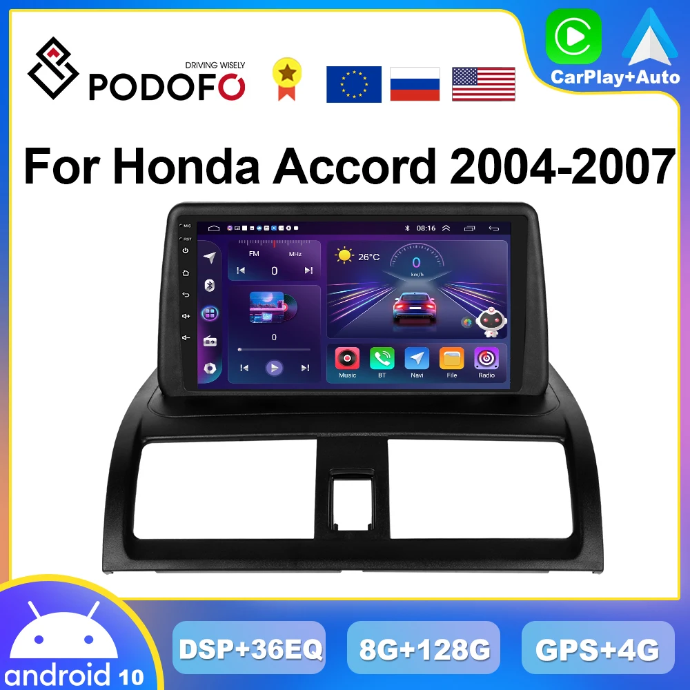 

Podofo 4G CarPlay Android Car Radio For Honda Accord 2004-2007 Multimedia Player 2din GPS Stereo AI Voice Autoradio Head Unit