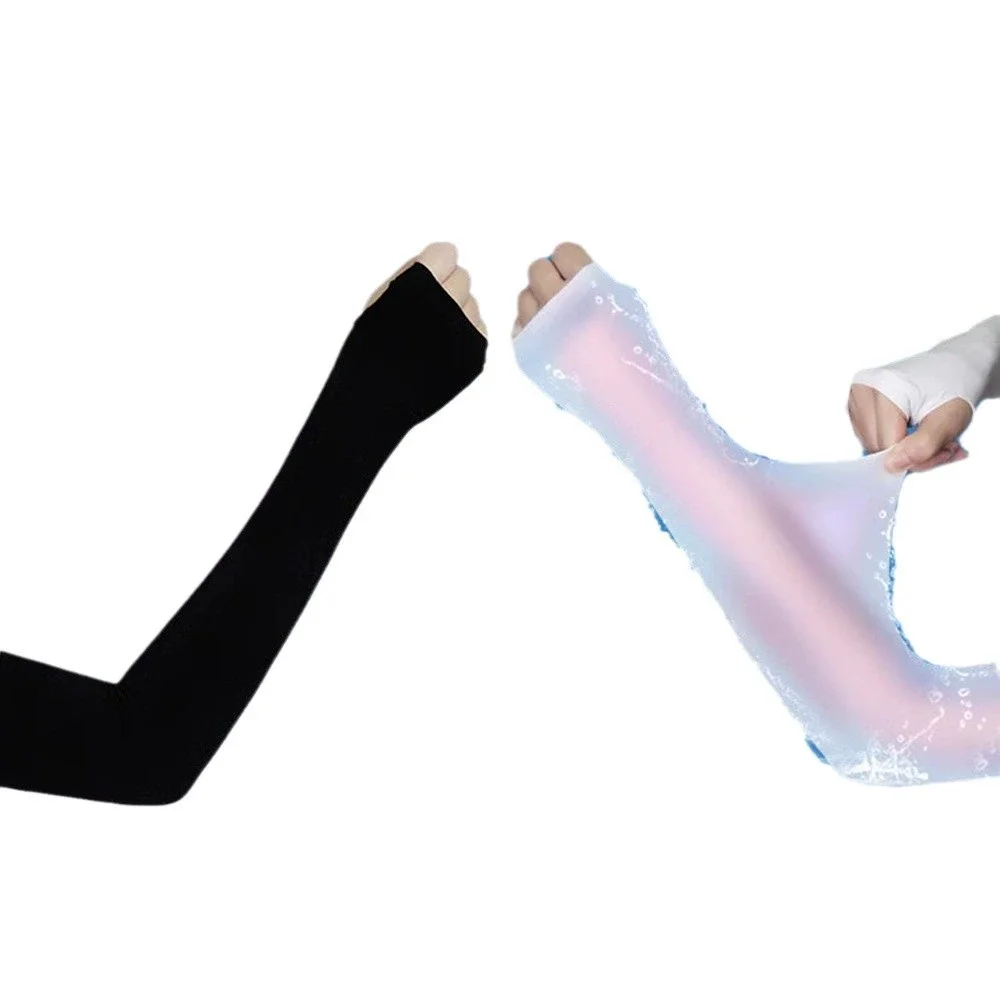 Copribraccio anti-UV per uomo donna Guanti senza dita da ciclismo Sport estivi Sciarpa fresca in seta di ghiaccio Copribraccio elastico in seta Guida