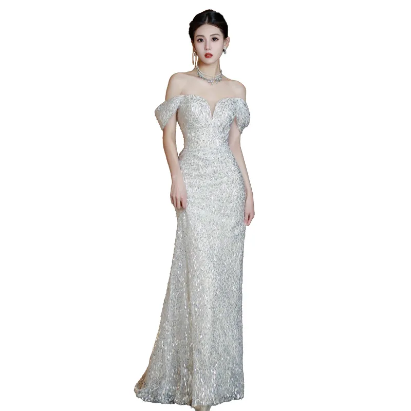 French style fishtail light new wedding dress bride small high-grade off-shoulder plus size simple outerwear dress for women