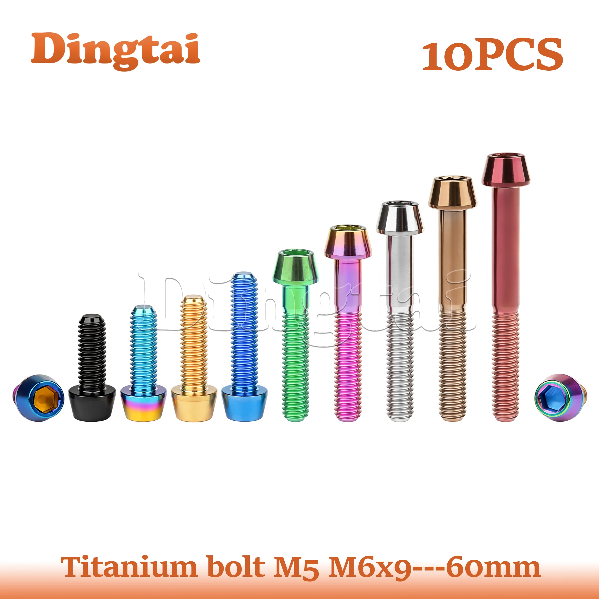 

Dingtai Titanium Bolt 10PCS M5 M6x9/10/15/16/18/20/25/30/35/40/45/50/55/60/65mm Allen Cone Head Screws For bicycles