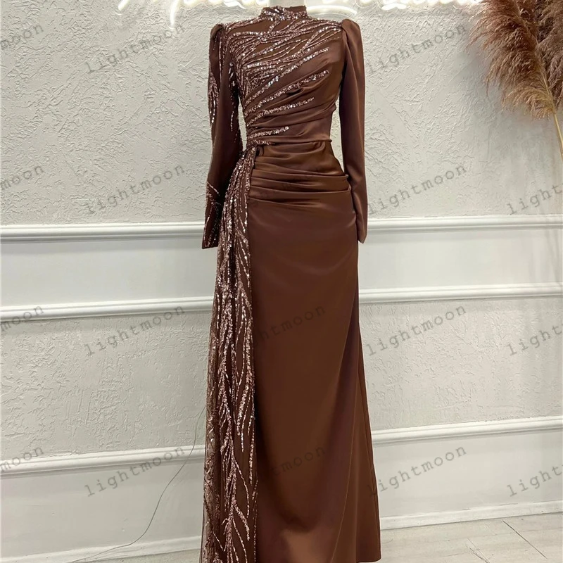 Gaun malam sederhana gaun Prom Satin gaun payet applique jubah panjang lantai untuk pesta Formal lengan penuh 2024 Vestidos De Gala