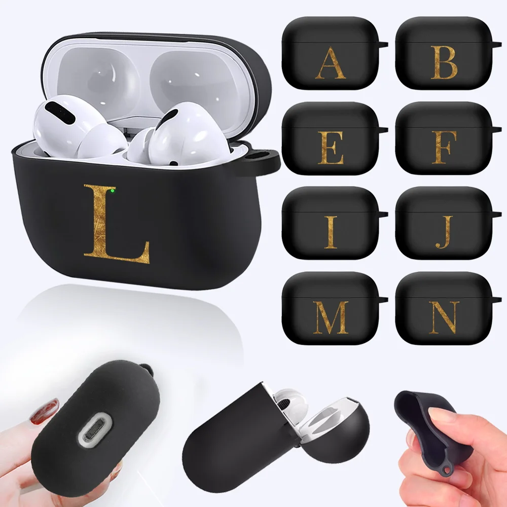 Earphone Cases for Apple AirPods Pro Soft Silicone Headphone Case A2084 A2083 Initial Letter Series Pattern Bluetooth Wireless