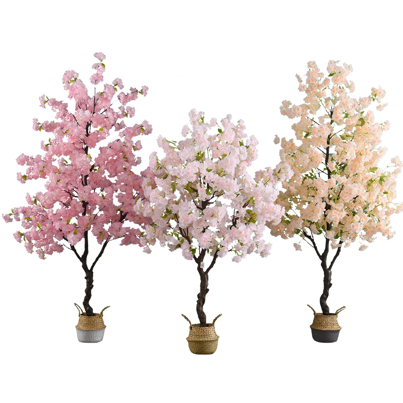 

Simulation Cherry Tree Potted Fake Peach Green Plant Flower Floor Decoration Simulation Flower Ornaments Plant Indoor