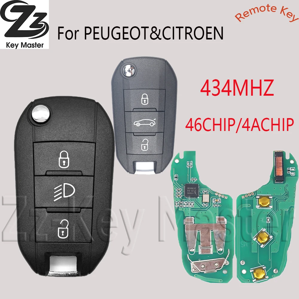 Zz Global Version Car Remote Key 433MHz ID46/4A Chip For Peugeot 208 2008 301 308 508 5008 Citroen C2 C3 C4 C5 C6