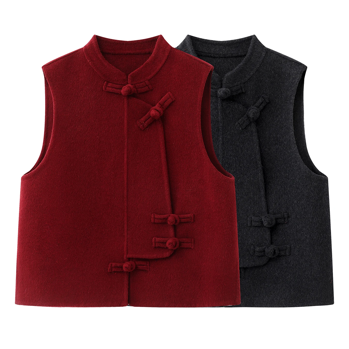 

Новая весенняя шерстяная жилетка 2026 года в китайском стиле, женская, с круглым вырезом, на красных пуговицах, теплая, для повседневной носки, двусторонняя, из полиэстера