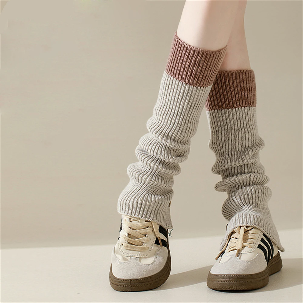 Y2K Hot Girls JK Calf Pile Socks Women Autumn Winter Knitted Long-tube Contrasting Color Button Slimming Leg Warmers Foot Covers