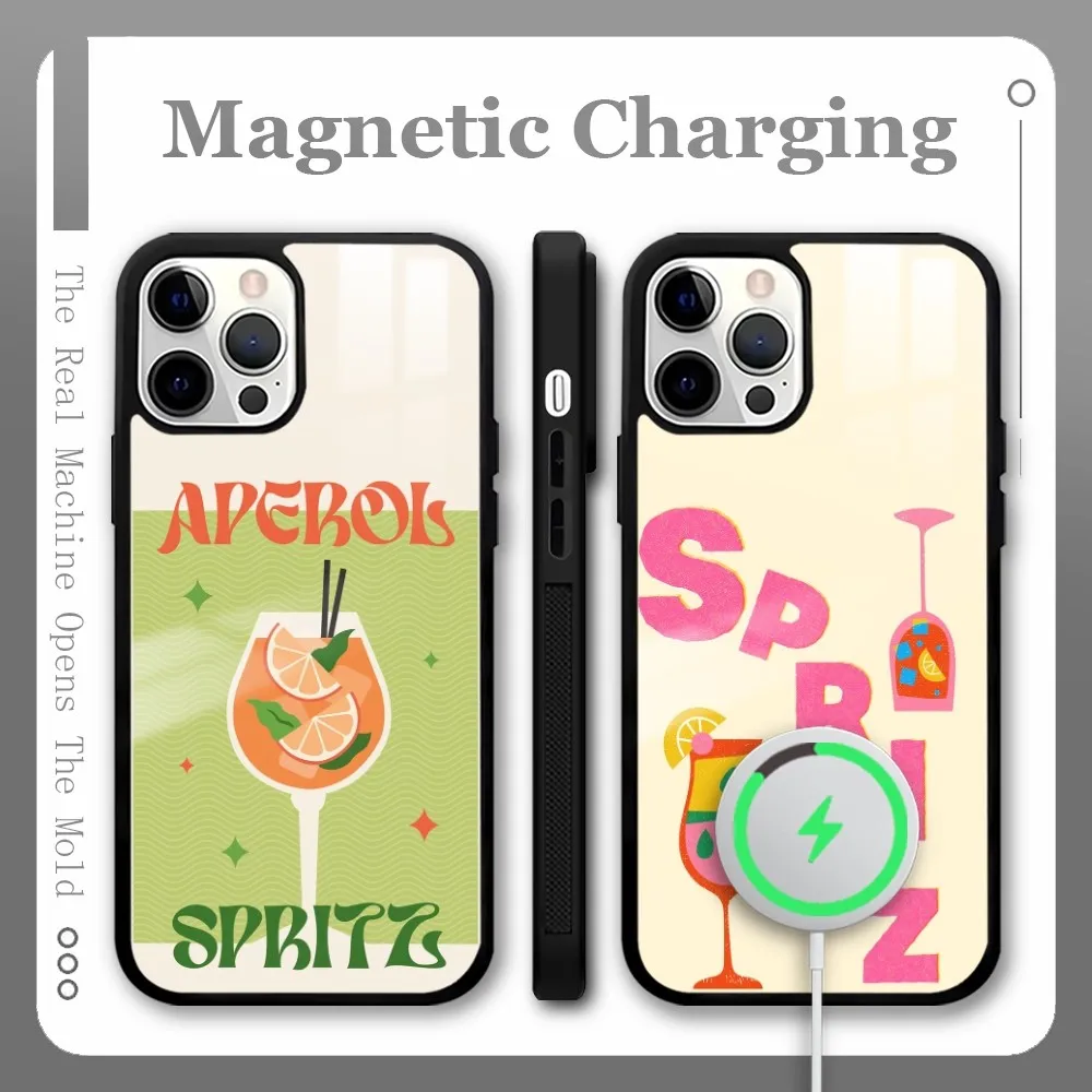 

Aperol Spritz Art Phone Case For iPhone 16 15 14 13 12 11 Pro Max Plus Mini Magnetic Magsafe Wireless Charging Cover Coque