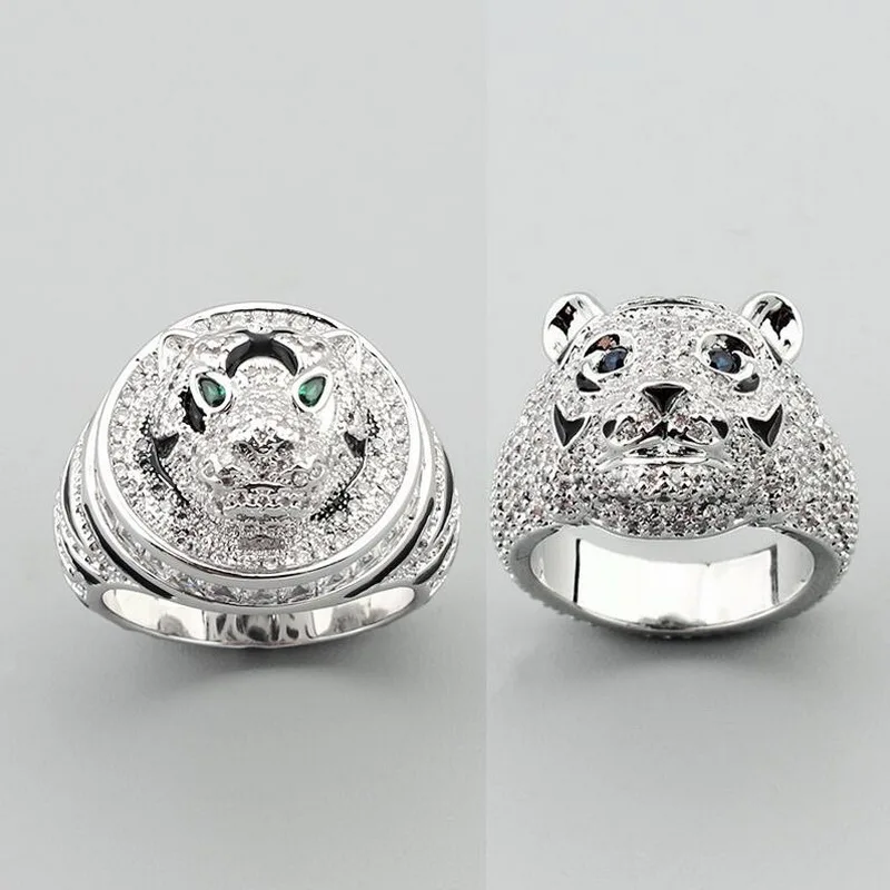 

Designer Collection Style Ring Men Women Lady Inlaid Cubic Zircon Green Eyes Leopard Panther Wide Rings