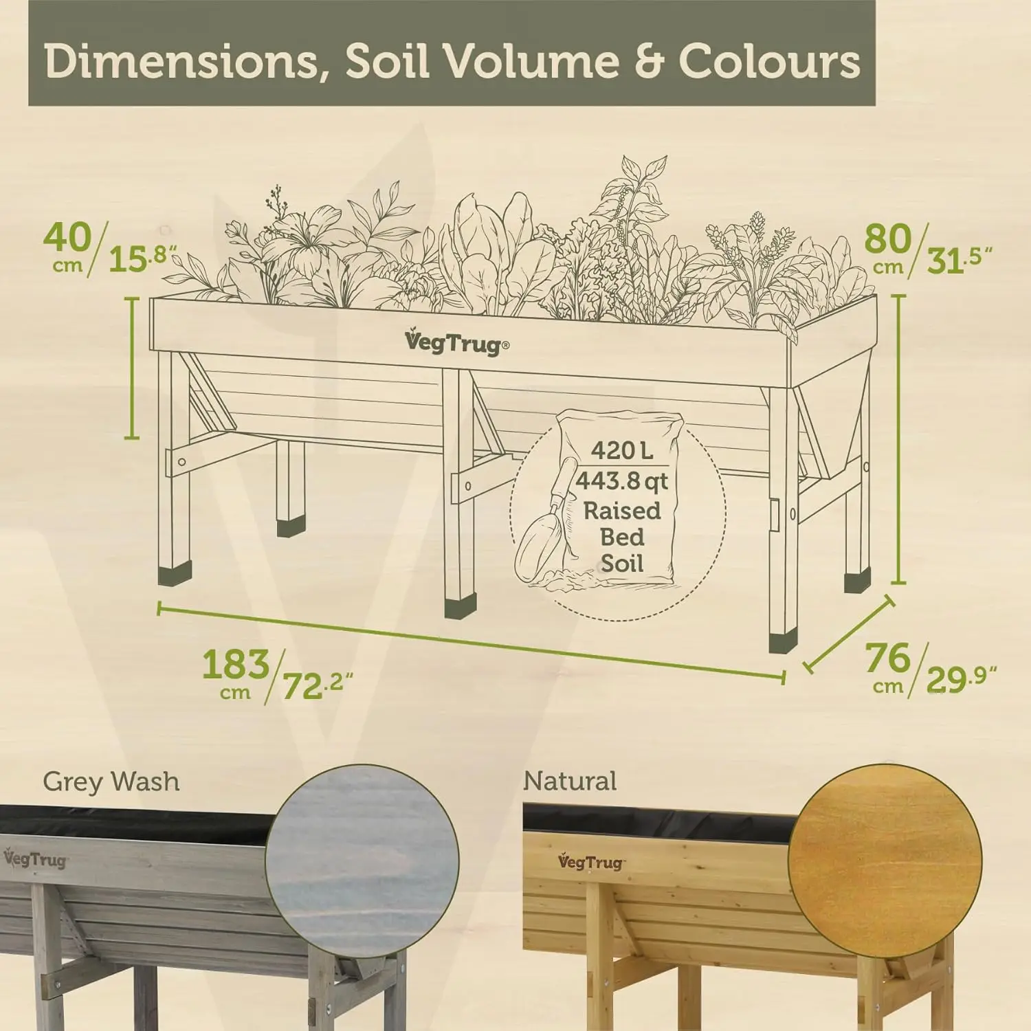 ® Raised Bed Classic Medium 1.8m, Gray Wash