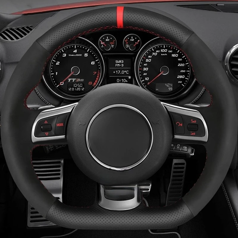 Car Steering Wheel Cover Black Genuine Leather Suede For Audi TTRS 2009-2014 R8 2010-2015 RS3 (8P) 2011-2014 RS6 2008-2010