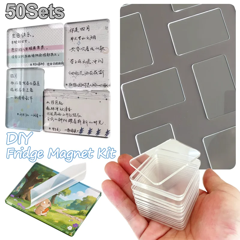 3×5cm DIY Acrylic Fridge Magnets Kit Handmade Magnetic Refrigerator Stickers Clear Acrylic Craft Set for Home Decoration Use