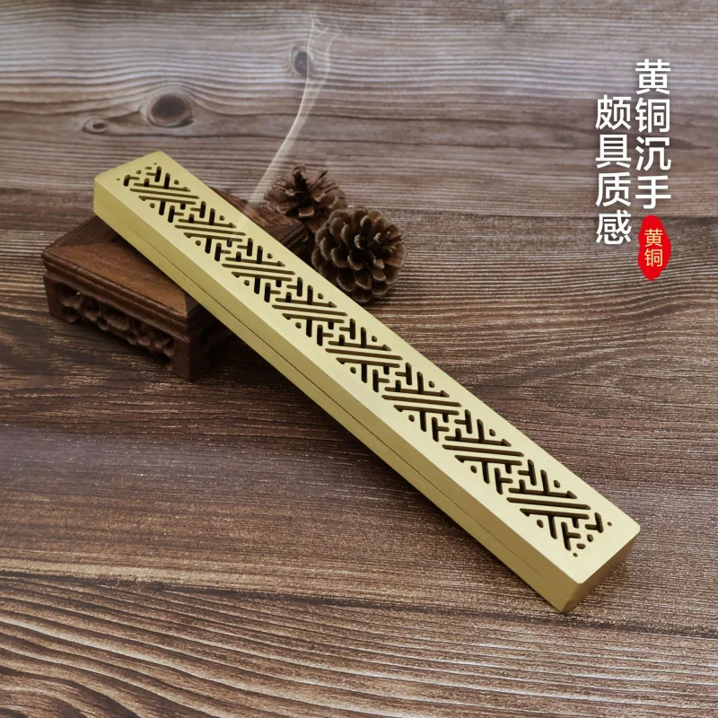 Brass horizontal burner, extended length, antique-style, home use, incense holder for Buddhist offerings, creative t