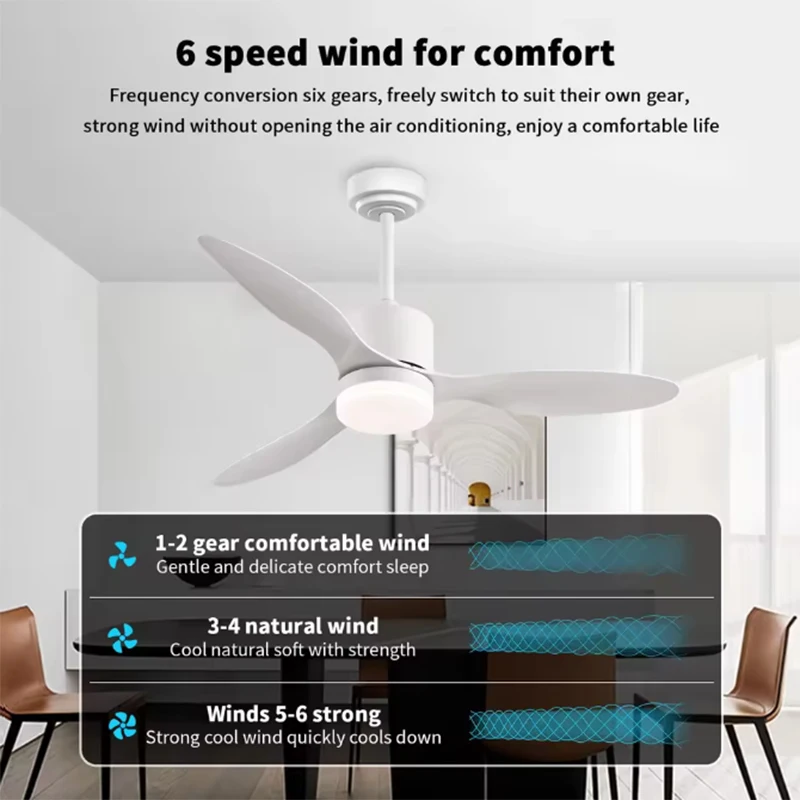 현대식 LED 천장 선풍기 램프 DC 모터 6단 속도 날개 전기 선풍기 리모컨 3날개 주방 침실 식당용