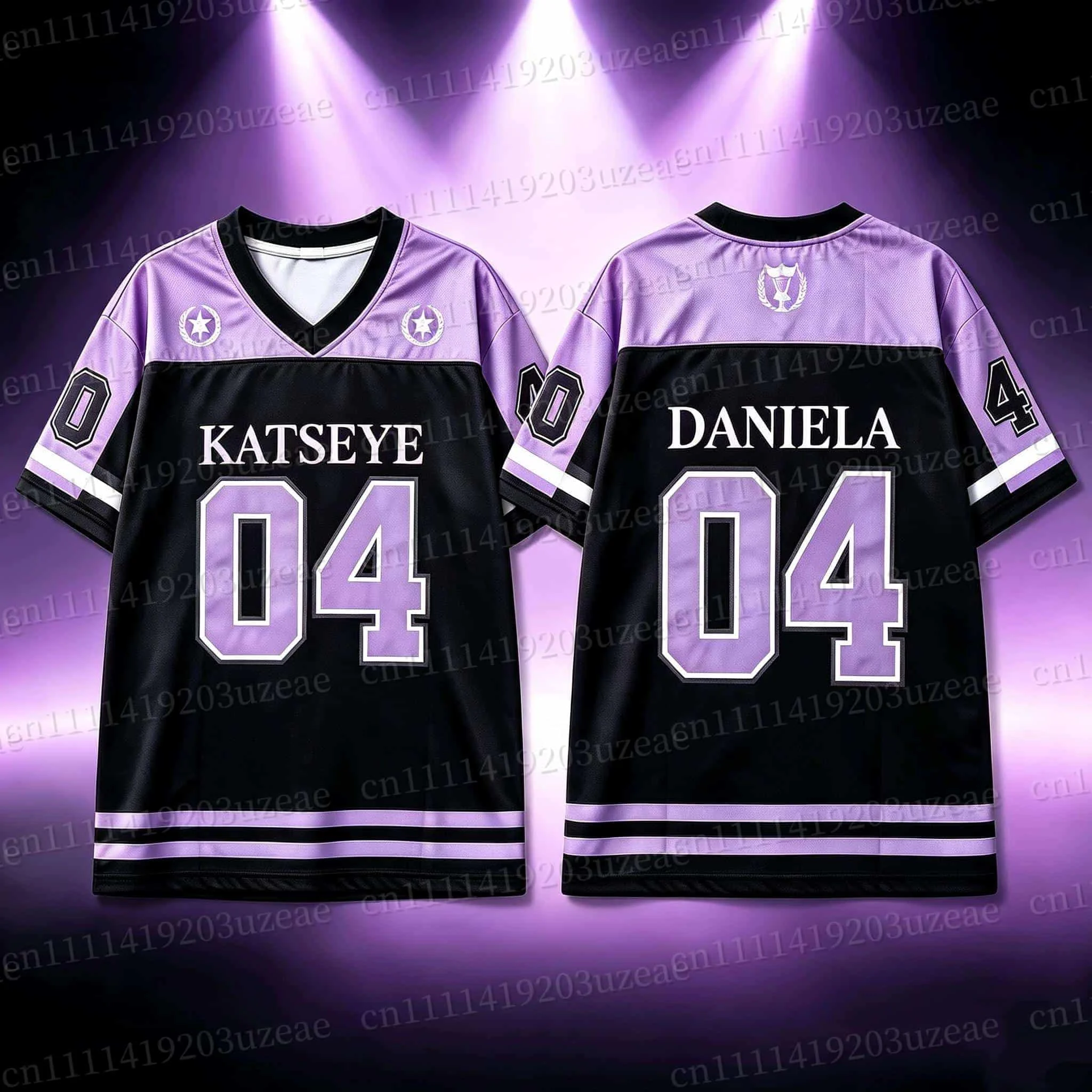 2026 KATSEYE 03 Lila-Schwarzes Baseball-Jersey für Männer und Frauen, Retro Hip-Hop Oversized Fan-T-Shirt, Konzert-Casual-Streetwear-Oberteil – Detail 3