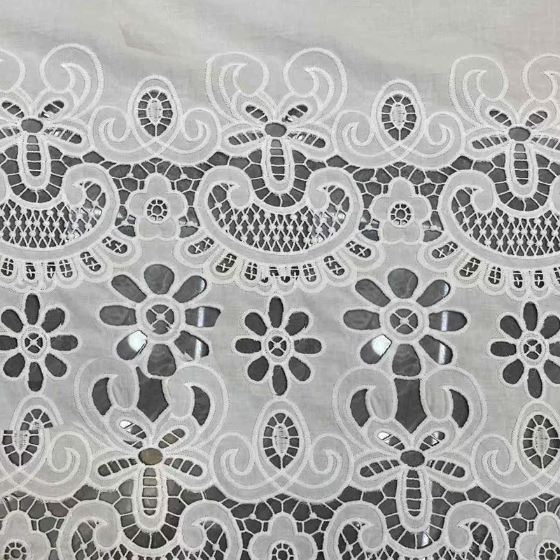 High-end 100% cotton embroidered hollow lace fabric with full lace pattern for dress hems women's dresses shirt fabric view 2