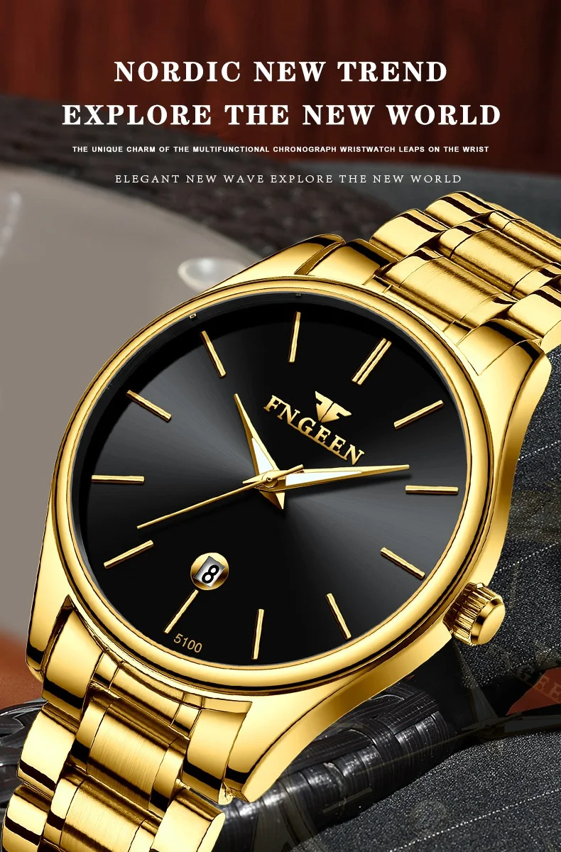 BINBOND stainless steel durable quartz watches for men luxury luminous waterproof precise auto date men's watch casual reloj