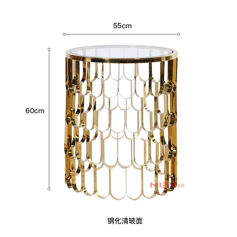 

Texture round Corner Table Tempered Glass Side Table Landscape Pattern Marble Top Hollow Metal round Coffee Table