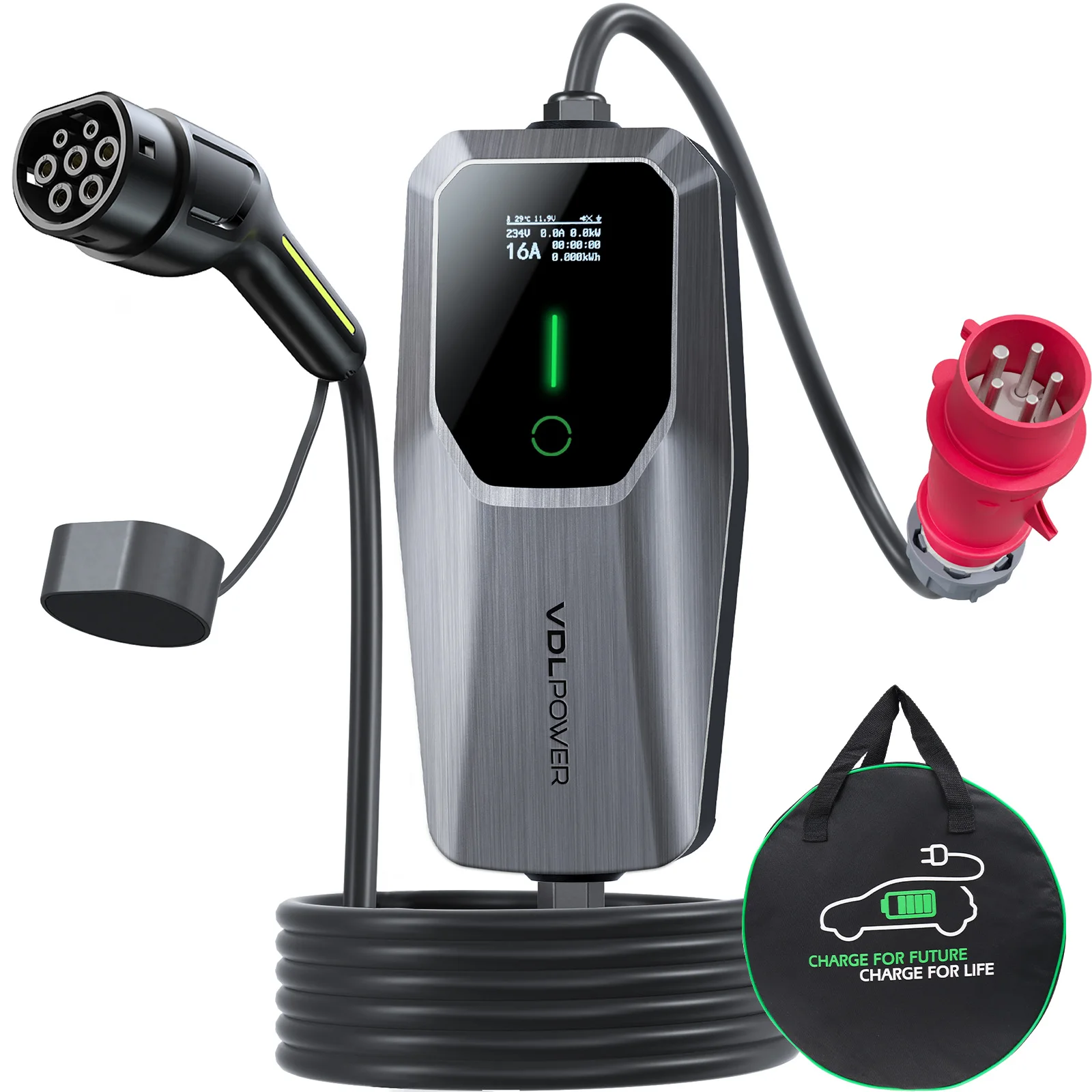 VDL EU Type 2 EV Charger, 16A 11KW EV Charging Station with Three-Phase CEE Plug, 5M Charging Cable, Adjustable Current