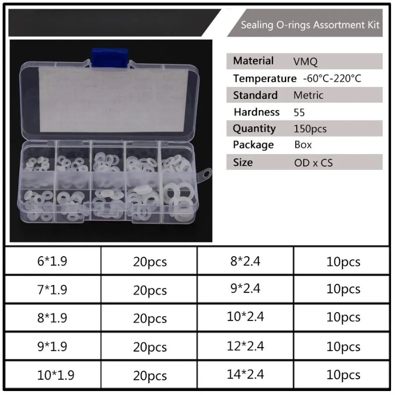 150pcs White Silicone O-Ring Kit VMQ Waterproof Seals for High Temperature Plumbing Automotive  Appliance Repair