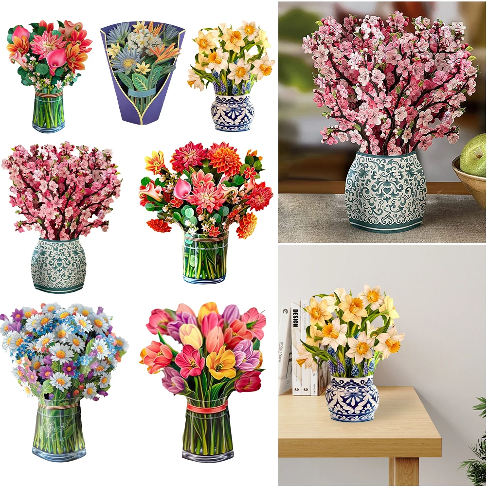 

Creative 3D Pop Up Flower Greeting Card for Mothers Day Postcard Gifts Stereoscopic Bouquet Greeting Card Bouquet Thank You Gift