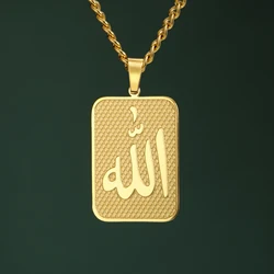 Dreamtimes Islam Allah Symbol Pendant Necklace for Men Allah Blessing Charm Party Stainless Steel Square shaped Pendant Jewelry