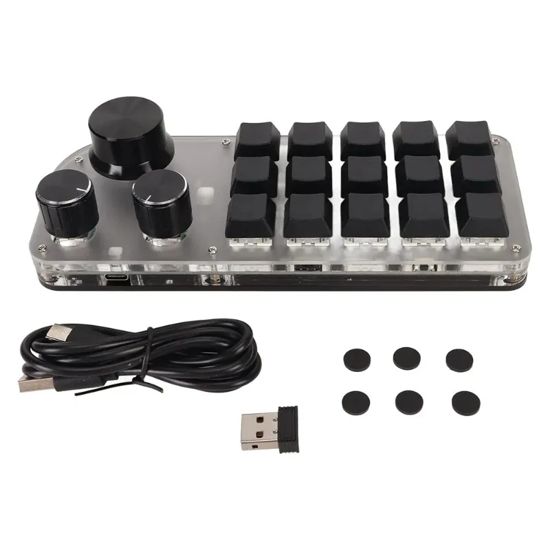 

OvO Store 15 Keys 3 Knobs Custom Bluetooth Keypad, Designer Clip Customization Hot Swap Single Hand Macro Fast Copy and Paste