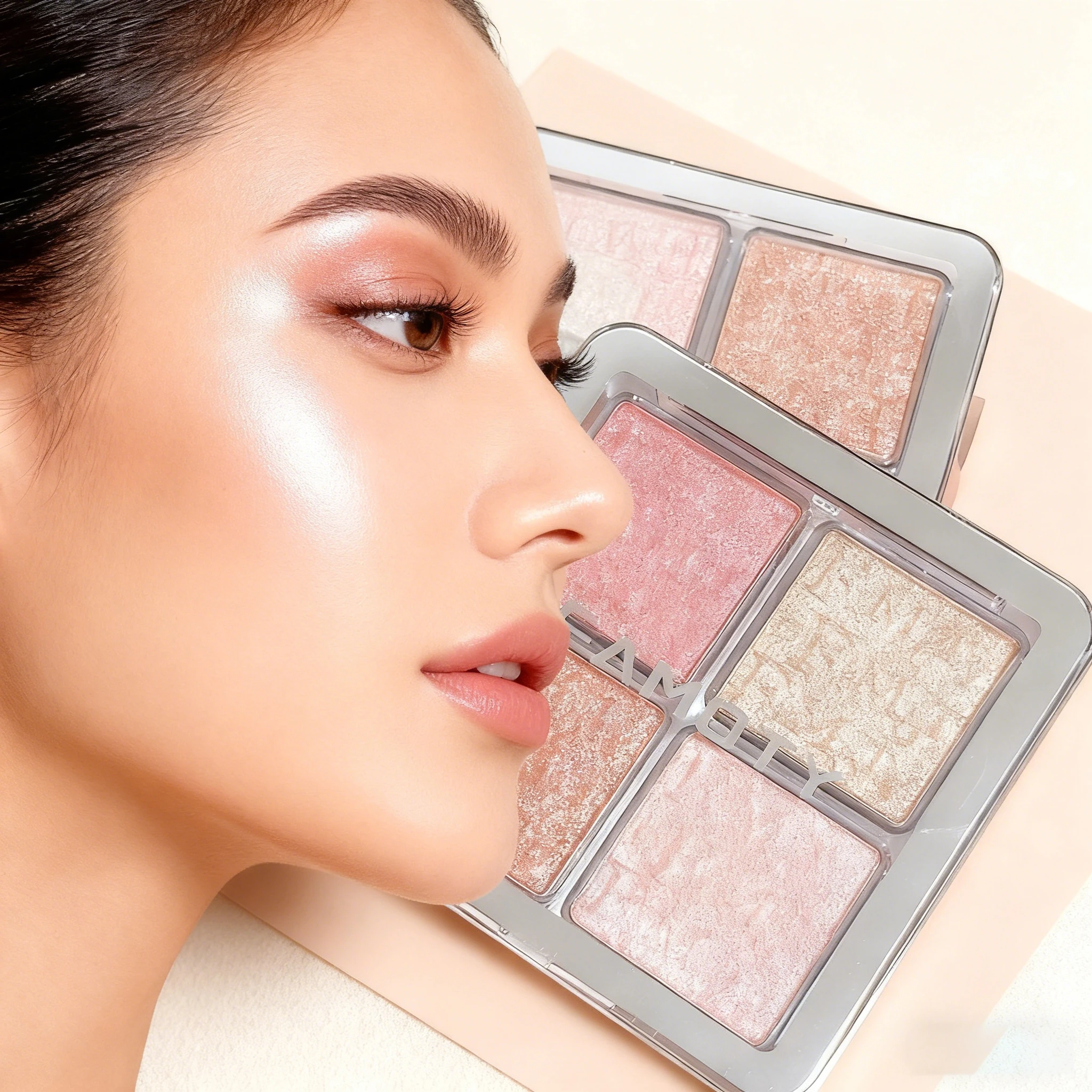 4색 페이스 하이라이터 팔레트 일루미네이터 팔레트 내추럴 글로우 방수 글리터 쉬머 베이크드 파우더 하이라이터 메이크업