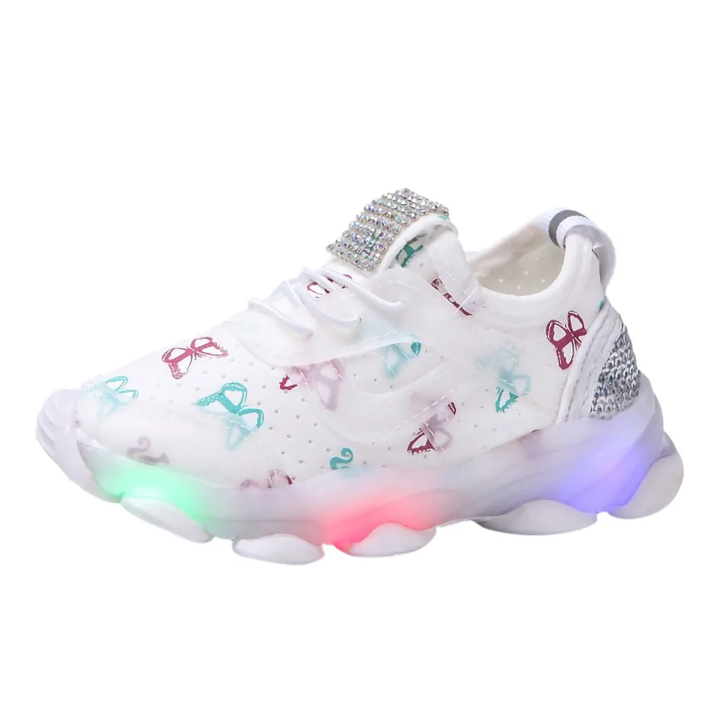 2022 new summer Children Kid Baby Girls Butterfly Crystal Led Luminous Sport Run Sneakers Shoes 3 4 5 6 7 8 10 12 11 8 9 years