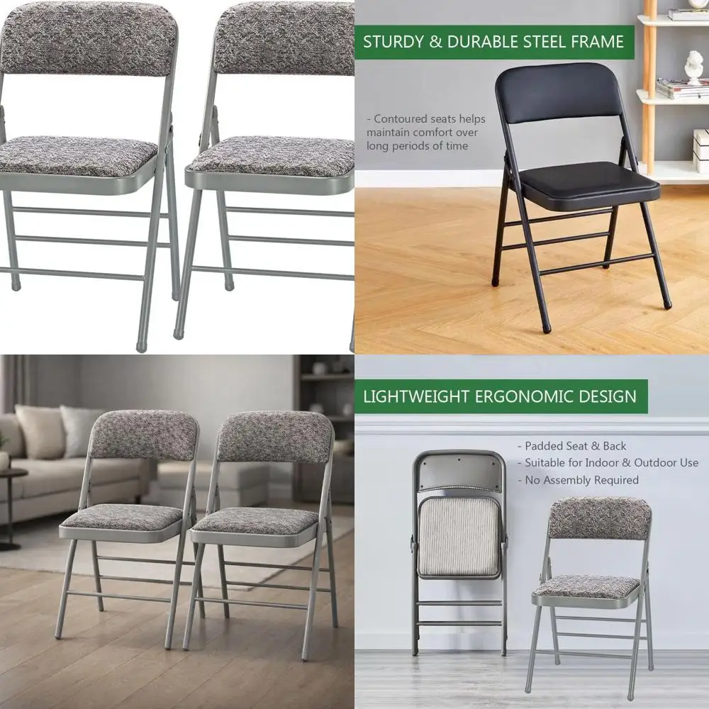 

2-Pack Gray Fabric Steel Frame Foam Padded Folding Chairs