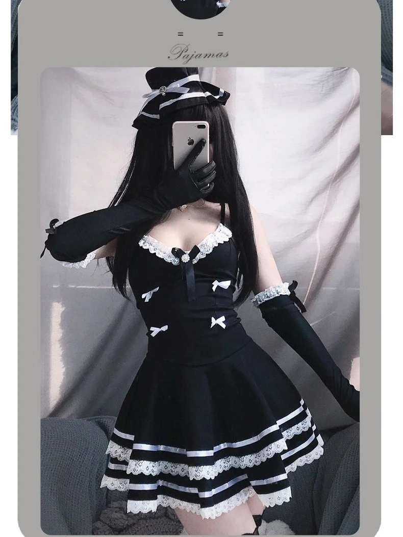 MYSUOLOVE sexy adult lingerie cute seductive dark maid dress on the bed