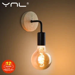 Wood Wall Lamp Vintage Sconce Wall Lights Fixture E27 110V 220V Bedside Retro Lamp Industrial Decor Dining Room Bedroom Light