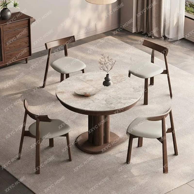 Slate dining table Variable round table Retractable solid wood dining table Modern simple small apartment household