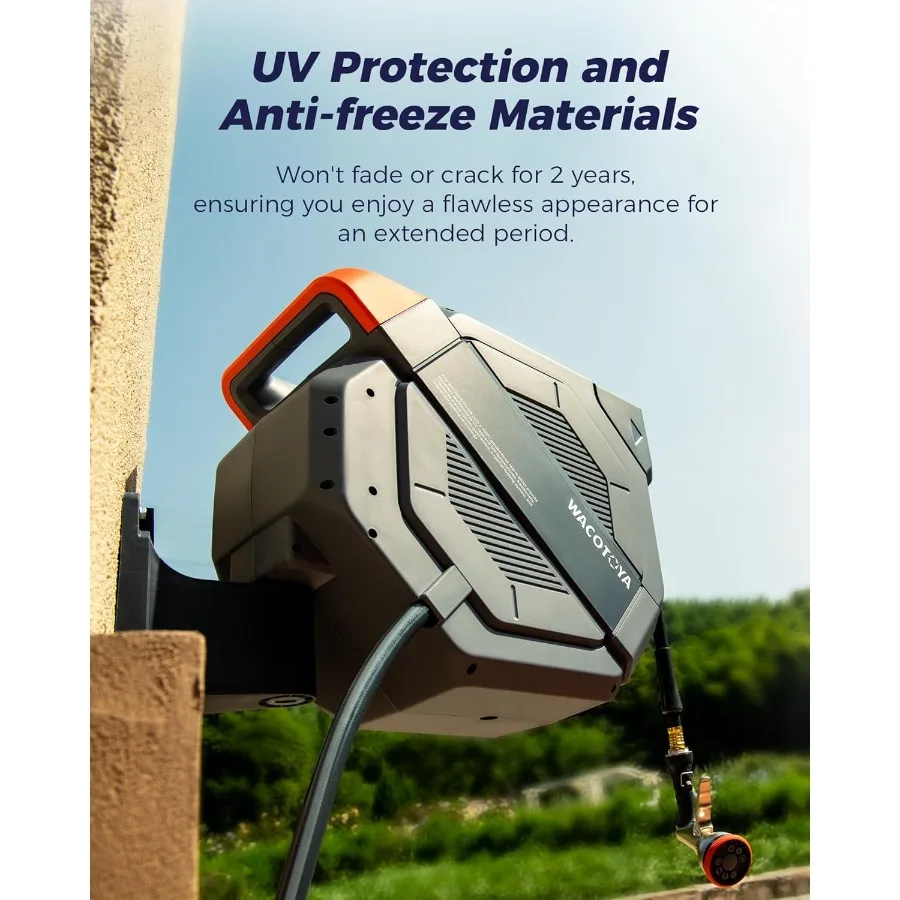 Retractable Garden Hose Reel 5 8 in x 75 ft Professional Metal Bracket with 9Pattern Metal Nozzle and UV Resistant Brass Fittin