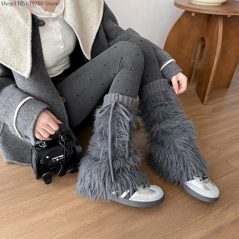 2026 Women White Imitation Mink Furry Leg Warmers Boot Covers Thick Warm Winter Lolita Harajuku Socks Matching Outfit Accessory