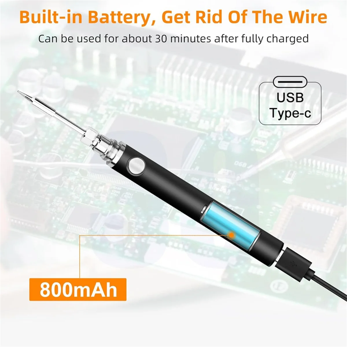 Cordless Soldering Iron Kit Cordless Soldering Iron Built-in 1100mAh Battery, 3 Temperature Adjustment Settings Black