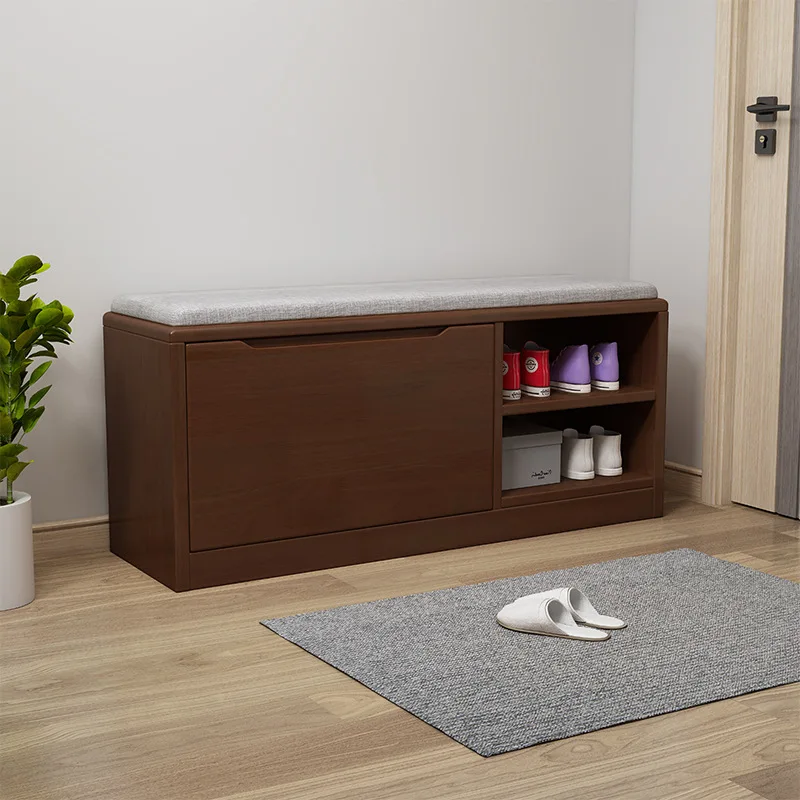 Solid wood entrance home door can sit soft bag integrated foyer rectangular shoe rack
