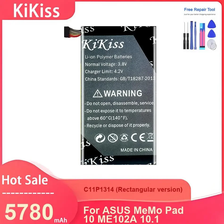 

Аккумулятор KiKiss для планшета ASUS MeMo Pad 10 ME102A 10.1, C11P1314 (прямоугольная версия), 5780 мАч, с инструментами