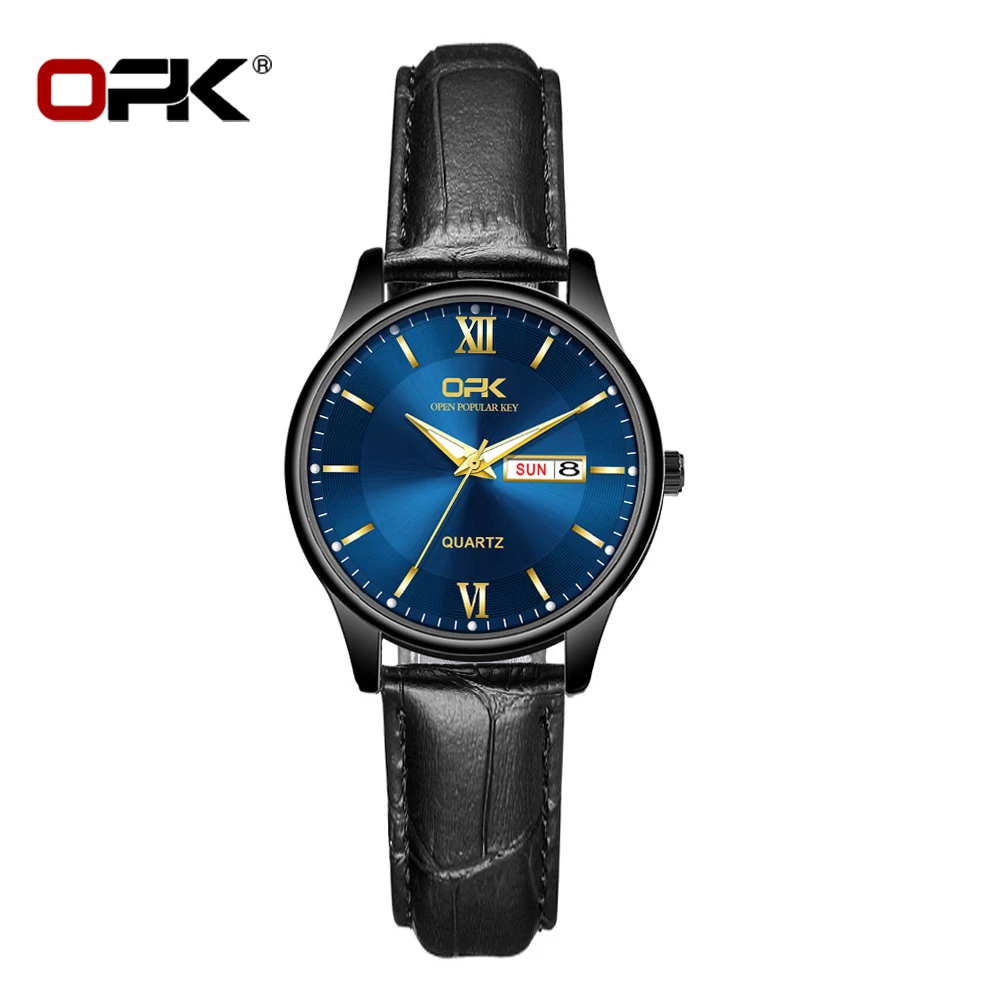 OPK Original Quartz Watch for Women Comfprtable Leather Strap Waterpoof Luminous Auto Date Fashion Dress Ladies Wristwatch 8132