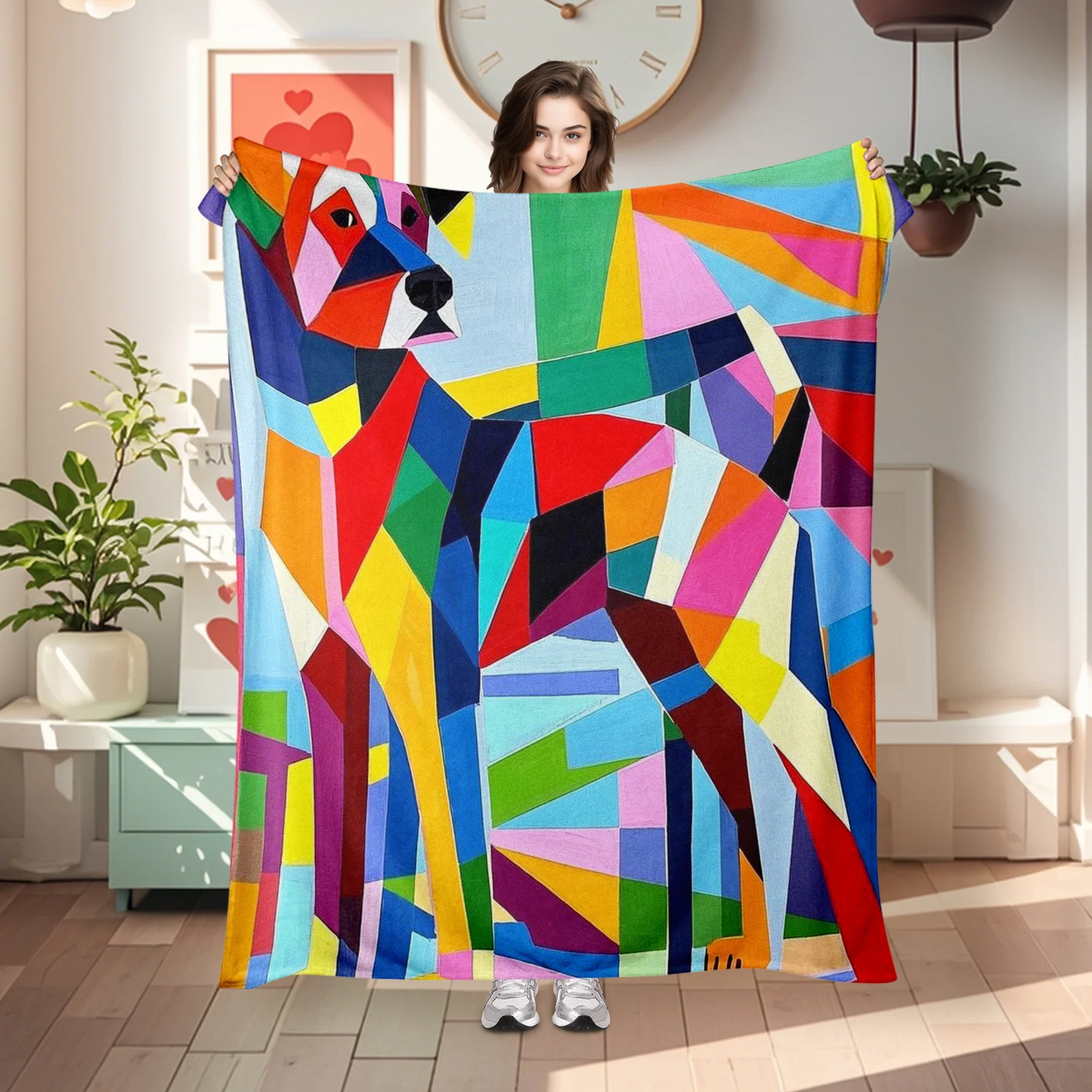 Colorful Geometric Dog Gifts For Friends Energetic Blanket Brightens Up Any Space With Dynamic Dog Scenes