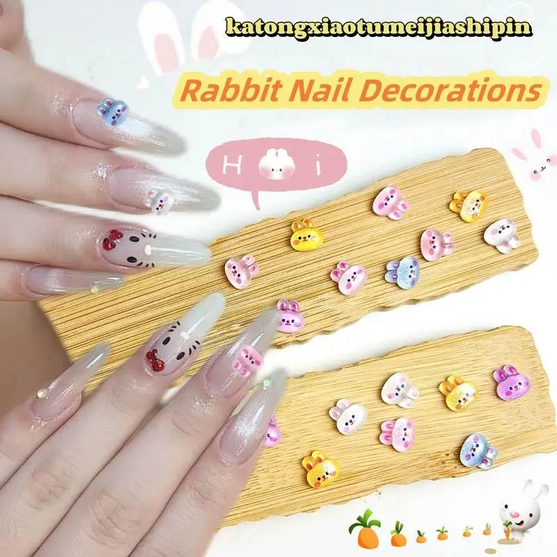 Breloques à ongles en résine de dessin animé, têtes de lapin mignonnes, poudre AdtosPowder, fard à joues, décorations d'art d'ongle, bricolage fait à la main, N64.Crafts