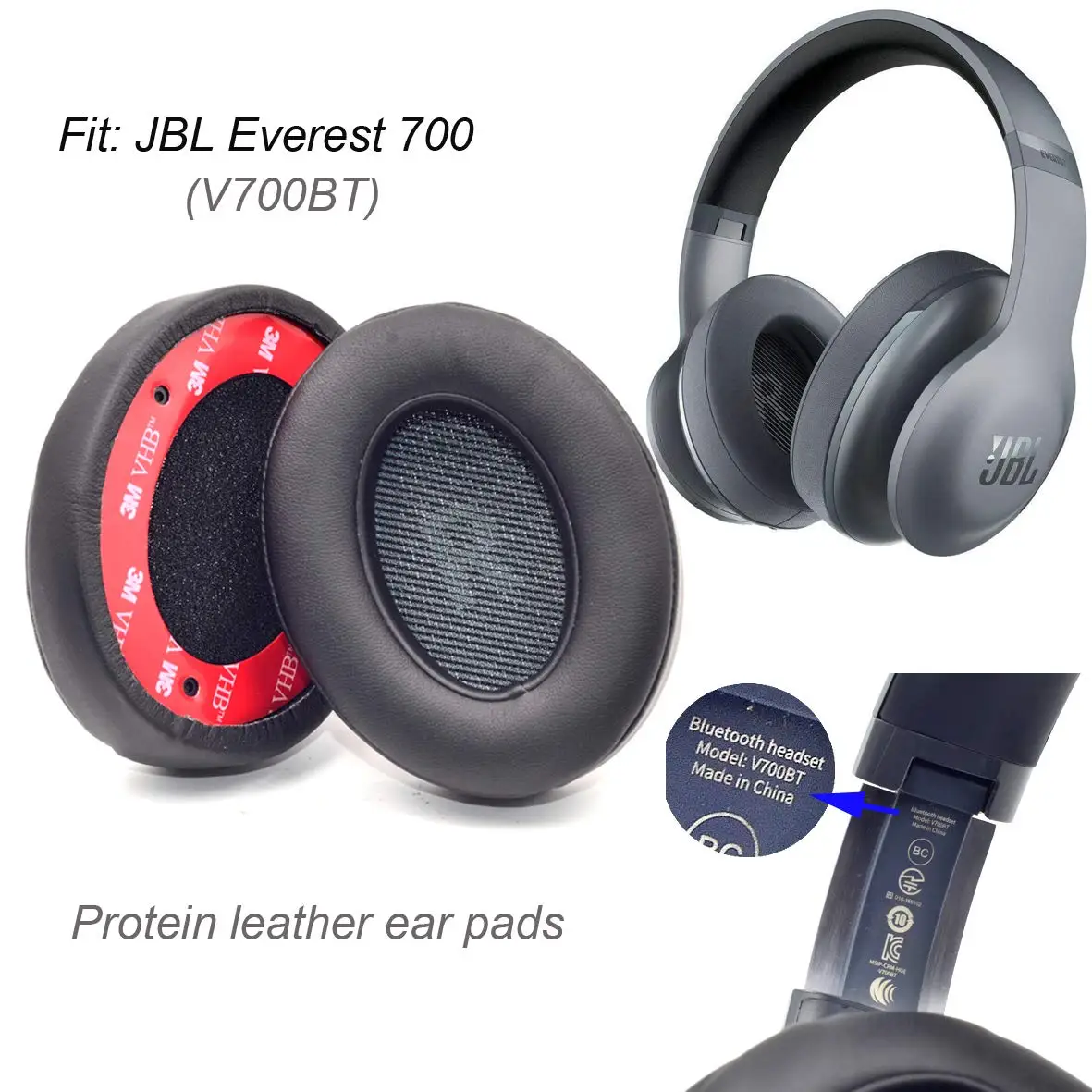 Bantalan telinga penutup Earmuff bantalan telinga pengganti untuk JBL Everest 700, headphone V700BT (hitam)