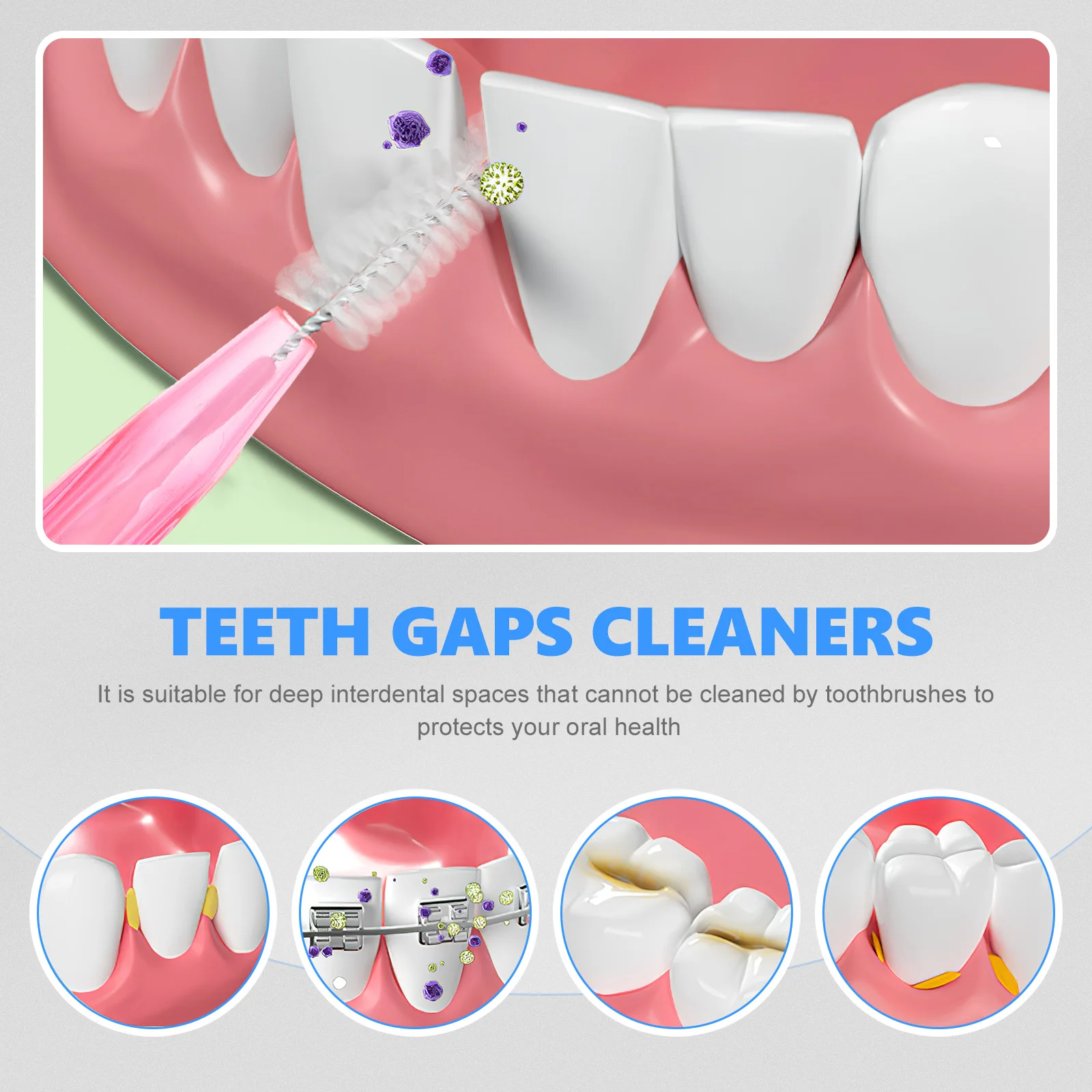 Limpiador de cepillos de dientes, herramienta de cuidado bucal, limpiadores interdentales azules retráctiles, palillo de dientes