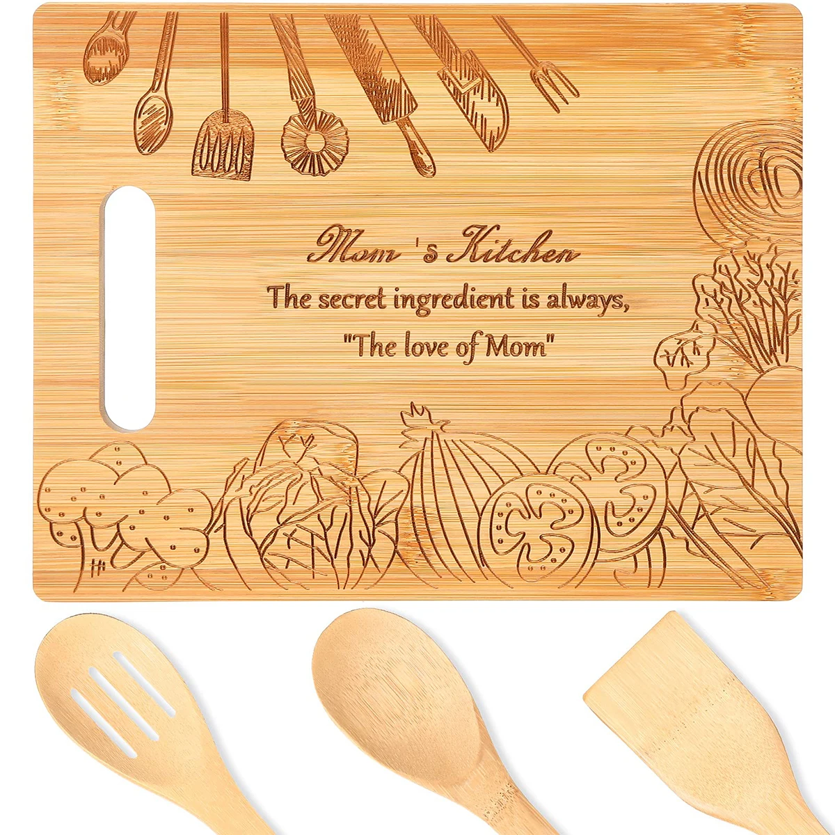 Gifts for Mom, Personalized Cutting Board，tray Bamboo Handle，Mom Gifts from Daughter or Son，Unique Engraved Bamboo Cutting Board