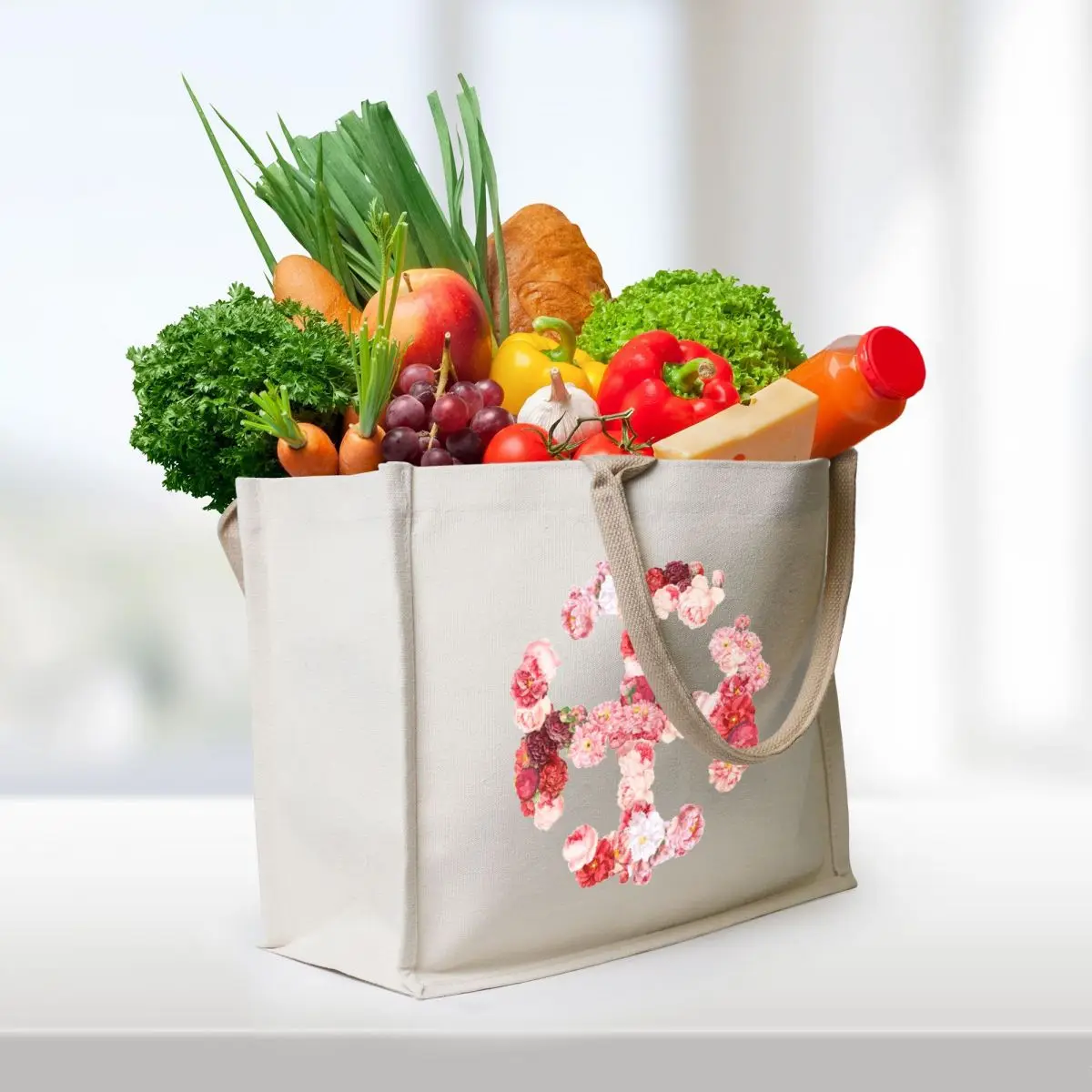 pink floral french cross Tote Bag Canvas personalized tote tote bag woman